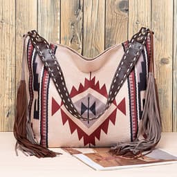 image-Retro Tassel Cotton And Linen Women's Bag Portable