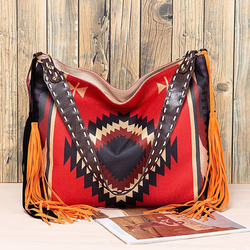 image-Retro Tassel Cotton And Linen Women's Bag Portable