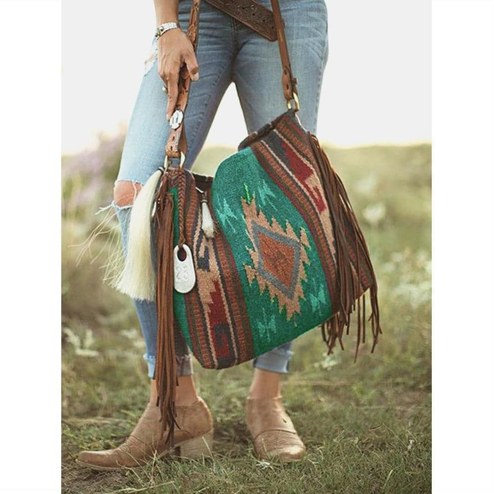 image-Retro Tassel Cotton And Linen Women's Bag Portable