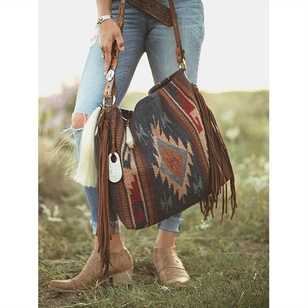 image-Retro Tassel Cotton And Linen Women's Bag Portable