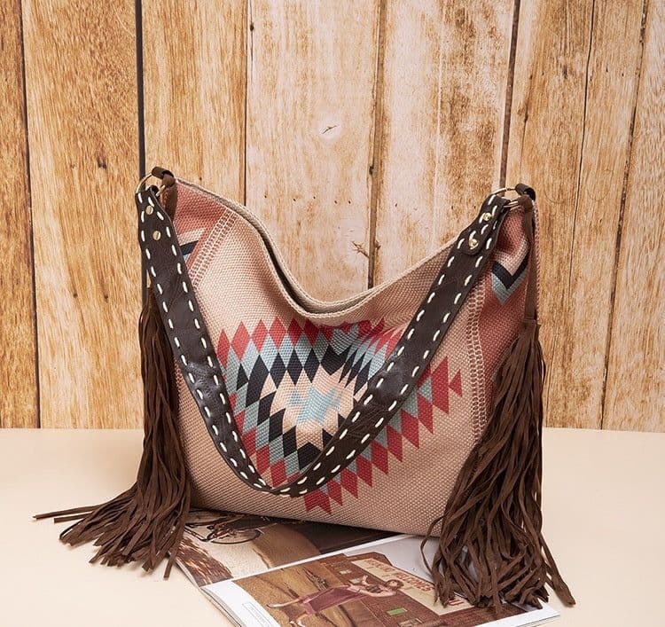 image-Retro Tassel Cotton And Linen Women's Bag Portable