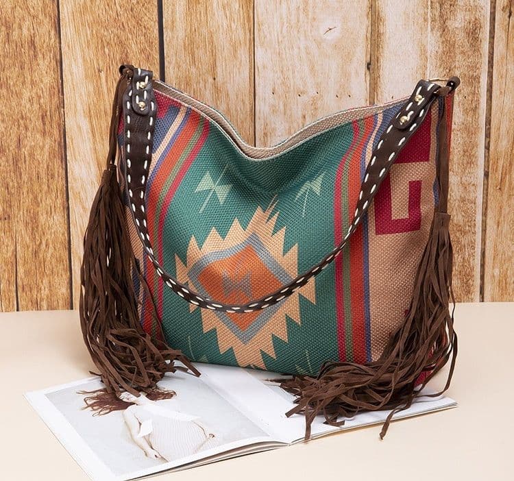 image-Retro Tassel Cotton And Linen Women's Bag Portable