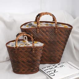 image-Vintage Hand-woven Acrylic Handle Women's Woven Tote