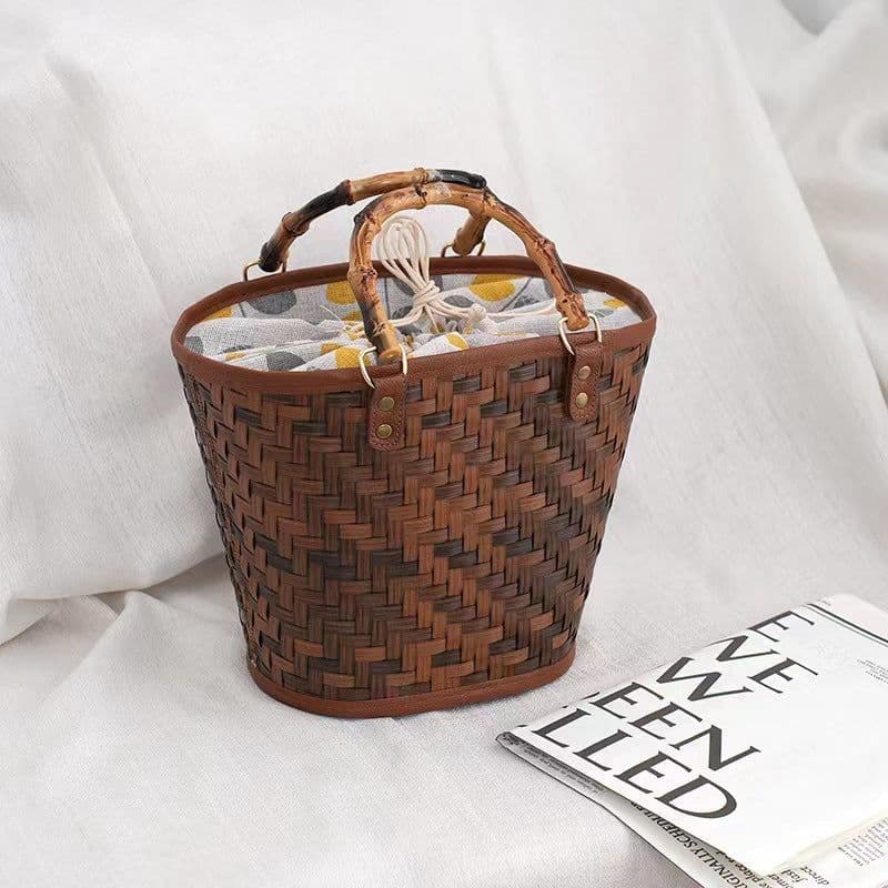 image-Vintage Hand-woven Acrylic Handle Women's Woven Tote