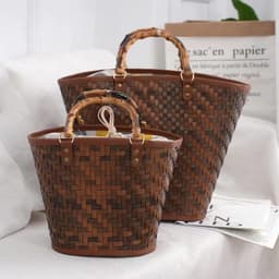 image-Vintage Hand-woven Acrylic Handle Women's Woven Tote