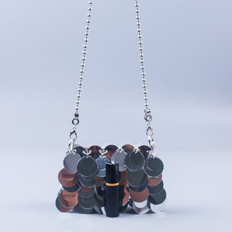 image-Handmade Women's Woven Bag Chain Sequined Shoulder Messenger Bag