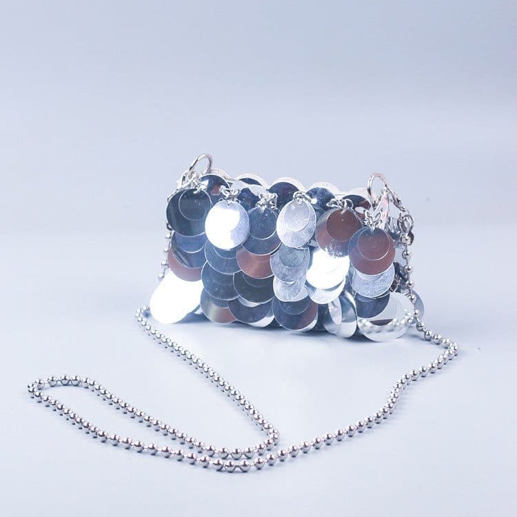image-Handmade Women's Woven Bag Chain Sequined Shoulder Messenger Bag