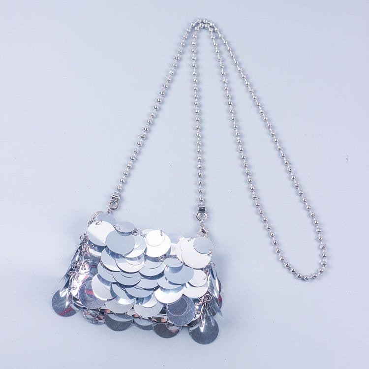 image-Handmade Women's Woven Bag Chain Sequined Shoulder Messenger Bag