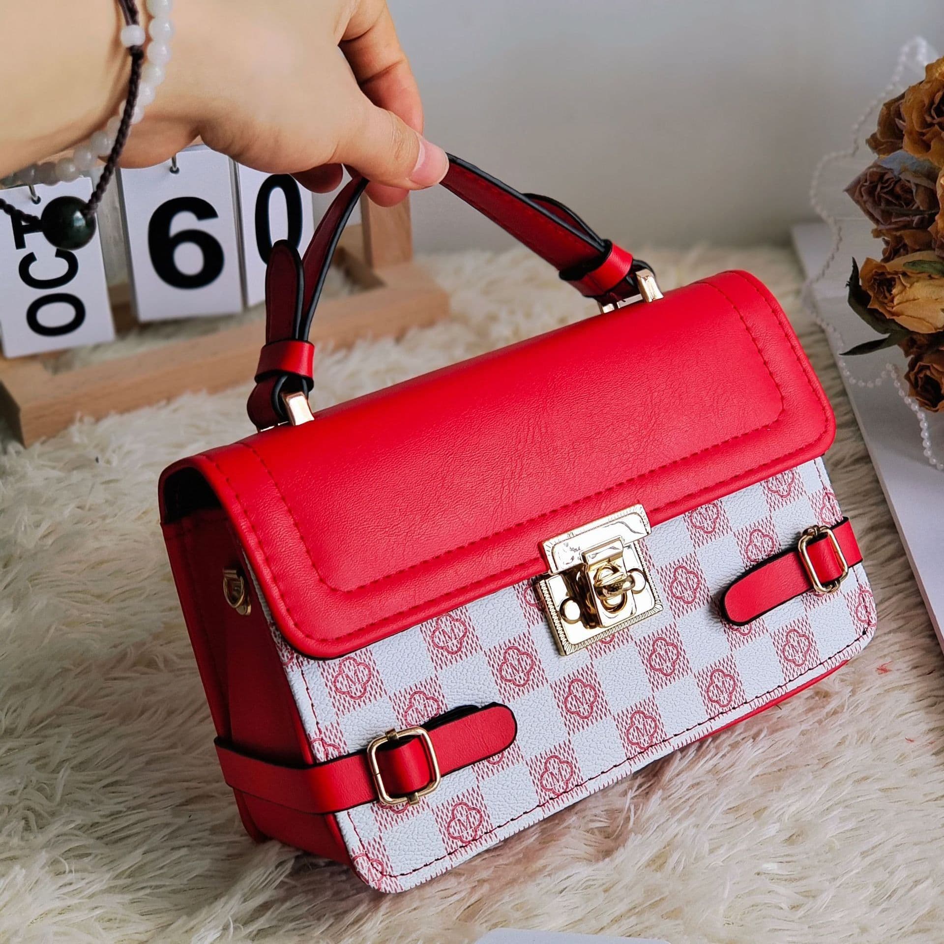 image-Comfortable Retro Small Square Pattern Ethnic Crossbody Bag
