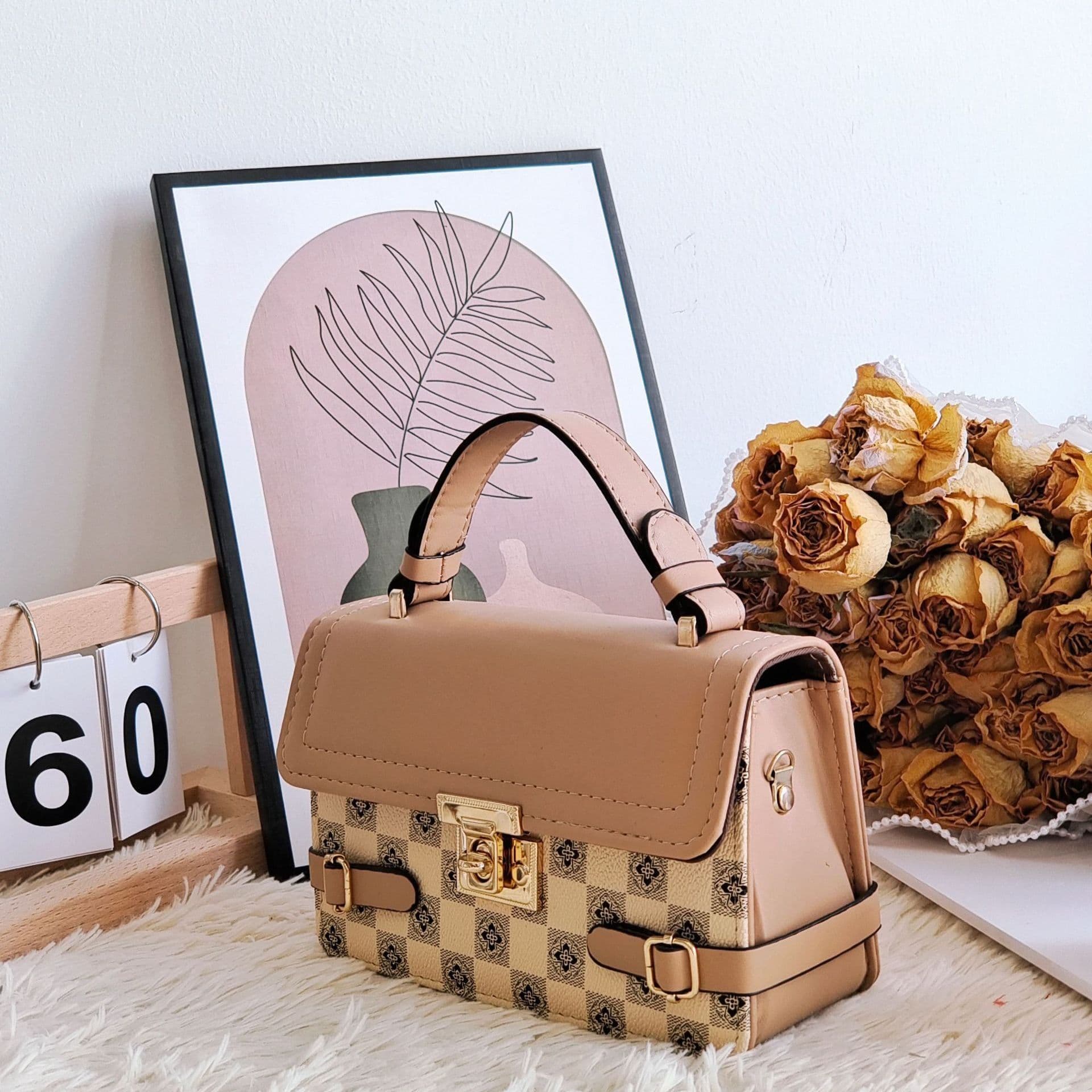 image-Comfortable Retro Small Square Pattern Ethnic Crossbody Bag
