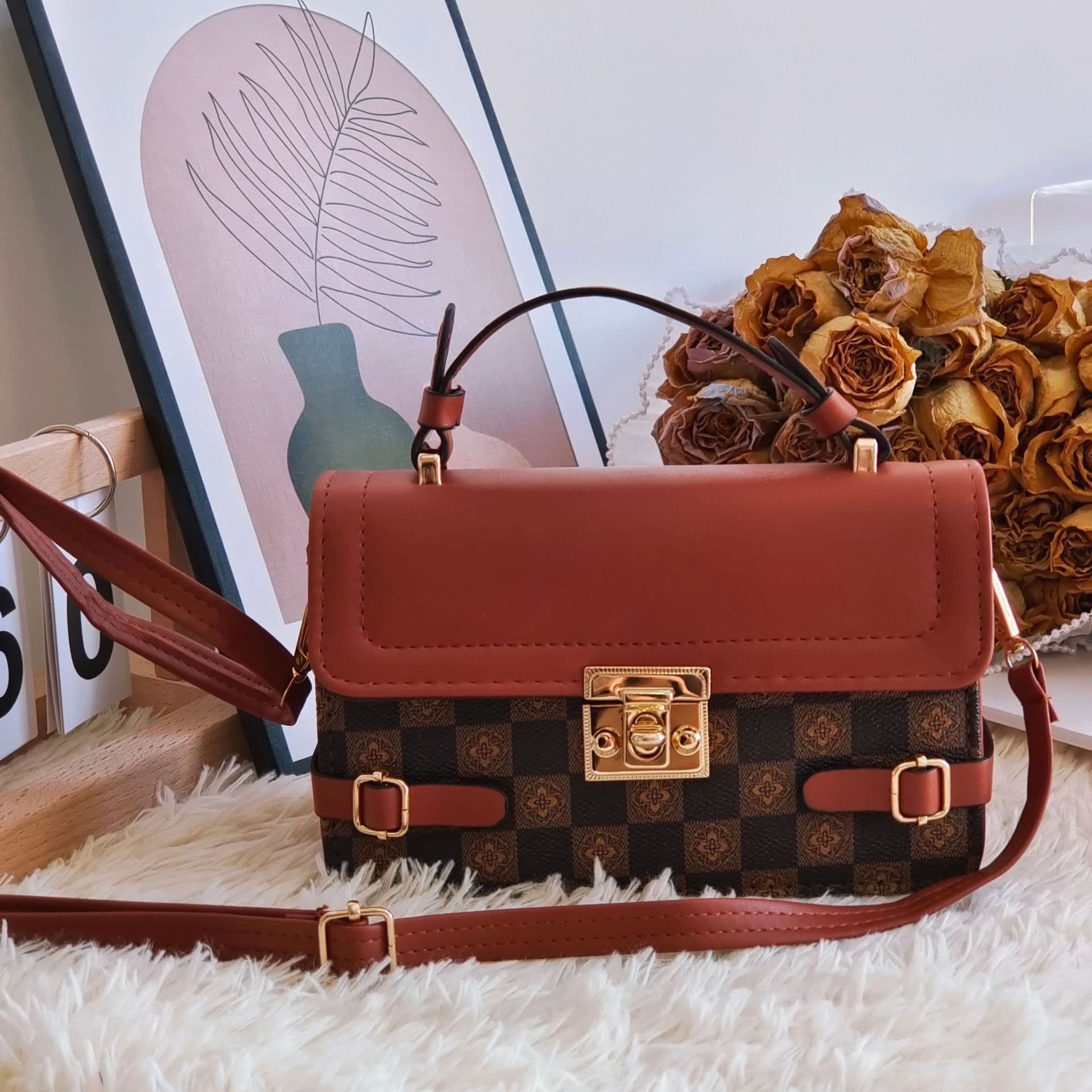 image-Comfortable Retro Small Square Pattern Ethnic Crossbody Bag