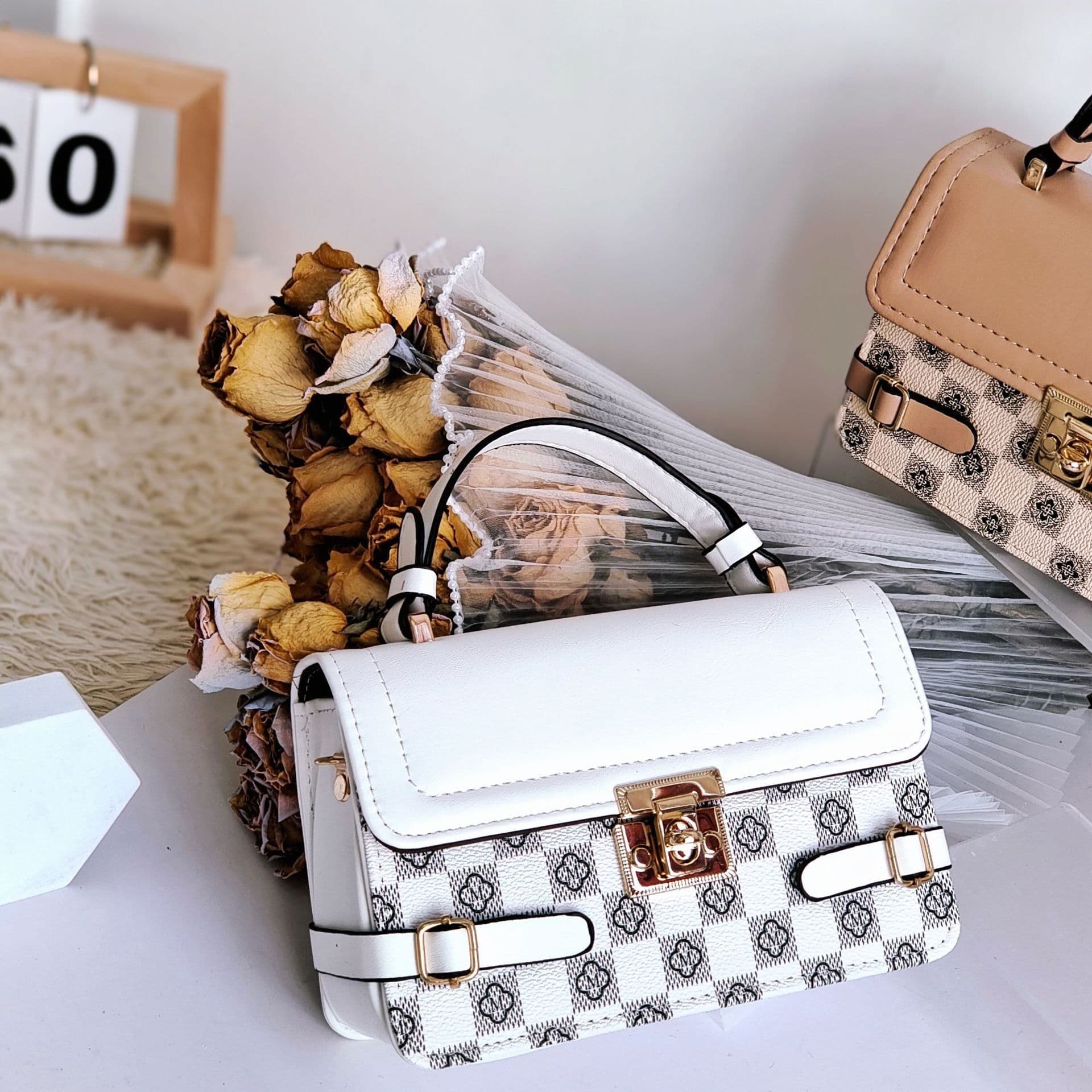 image-Comfortable Retro Small Square Pattern Ethnic Crossbody Bag