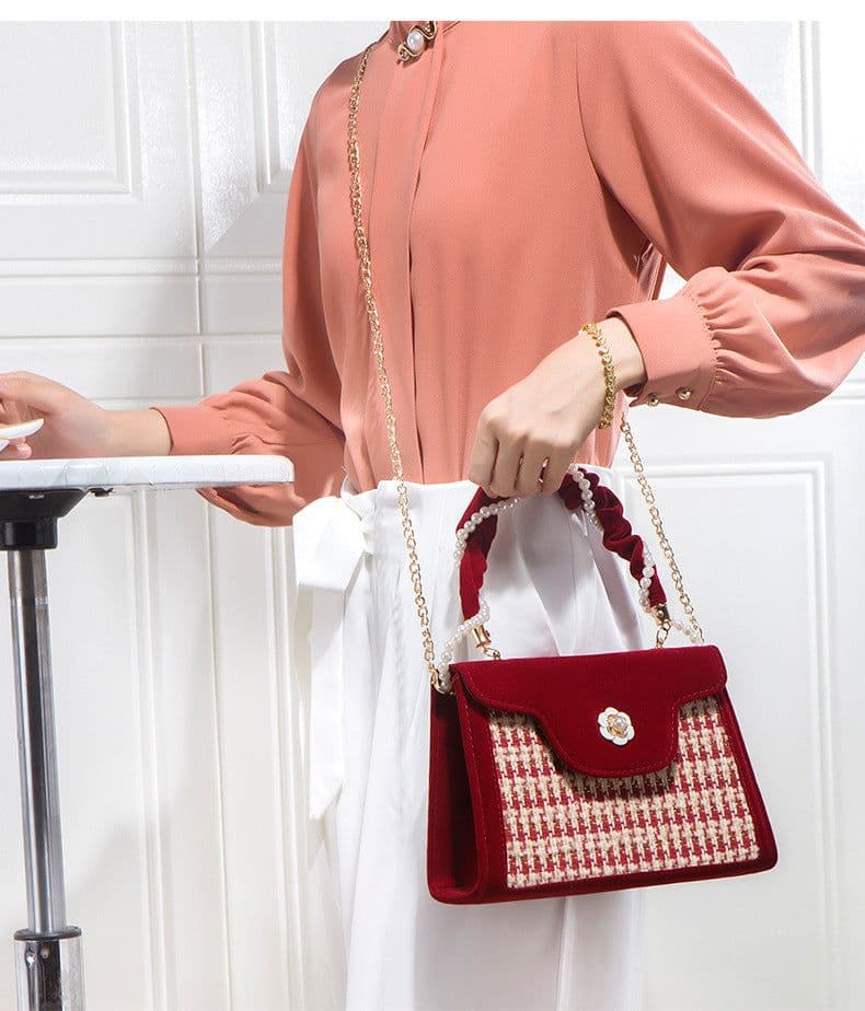 image-Women's Wedding Bag Bridal Bag High-grade Women's Elegant Red Niche Red Small Bag Portable 2024 New
