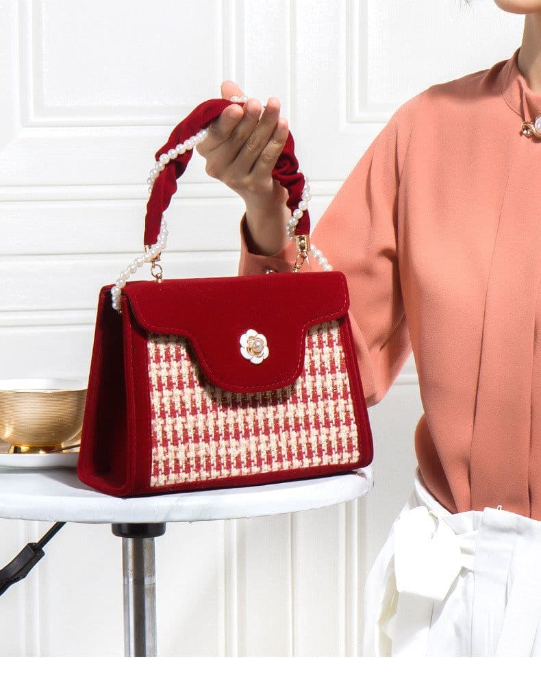 image-Women's Wedding Bag Bridal Bag High-grade Women's Elegant Red Niche Red Small Bag Portable 2024 New
