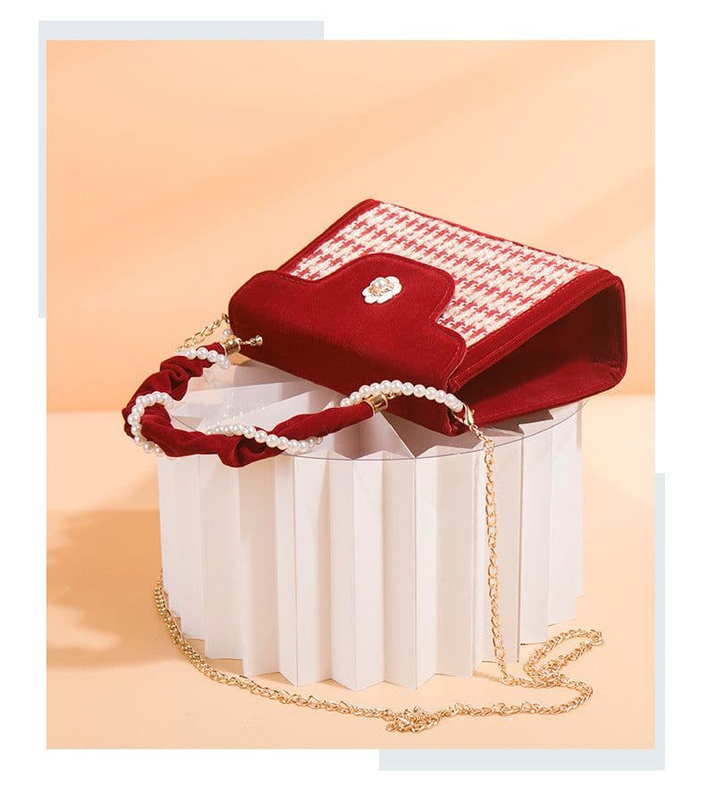 image-Women's Wedding Bag Bridal Bag High-grade Women's Elegant Red Niche Red Small Bag Portable 2024 New