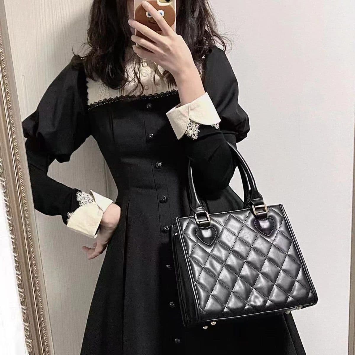 image-Rhombus Lace Japanese Cute Portable Crossbody Bag For Women
