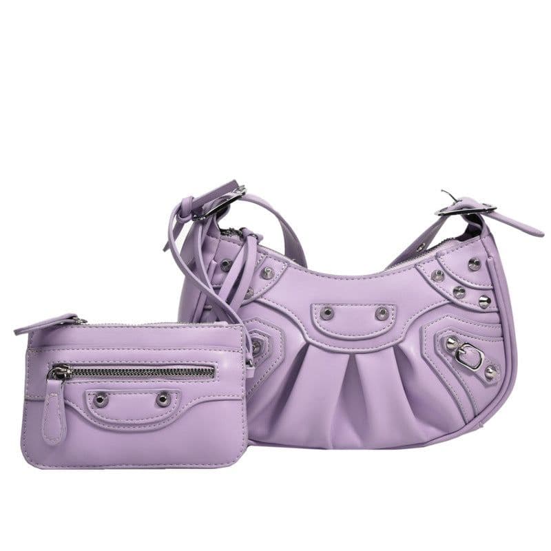 image-Women's Fashion Vintage Crumpled Crescent Moon Son Mother Shoulder Bag