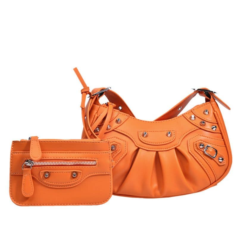 image-Women's Fashion Vintage Crumpled Crescent Moon Son Mother Shoulder Bag