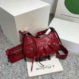 image-Women's Fashion Vintage Crumpled Crescent Moon Son Mother Shoulder Bag
