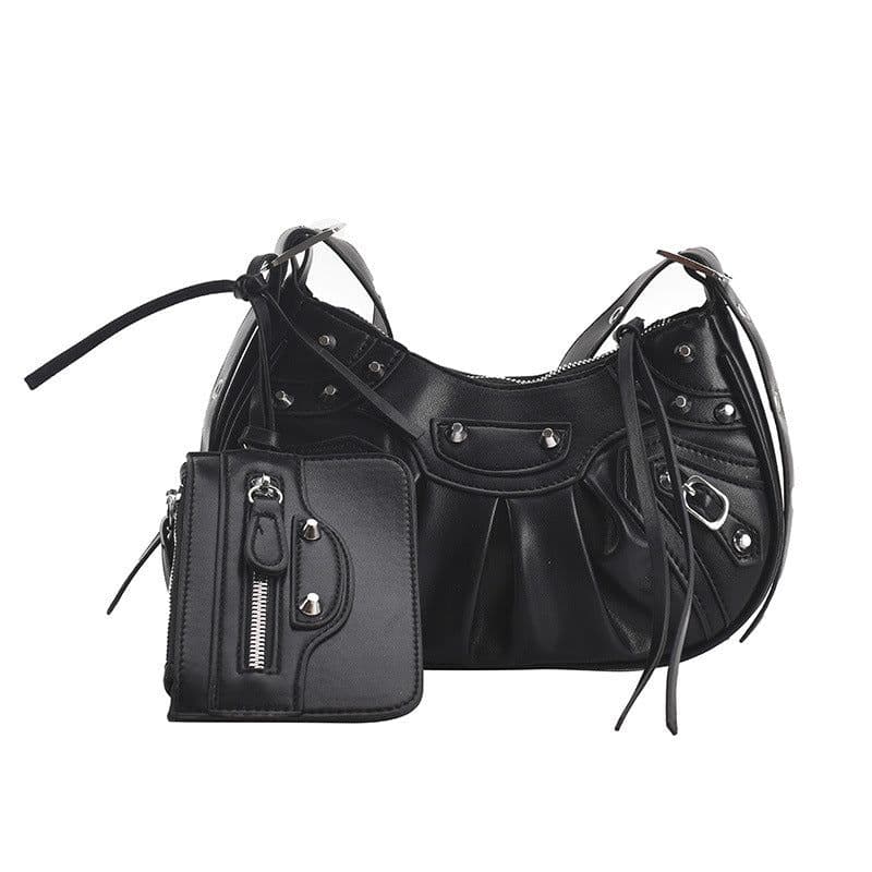 image-Women's Fashion Vintage Crumpled Crescent Moon Son Mother Shoulder Bag