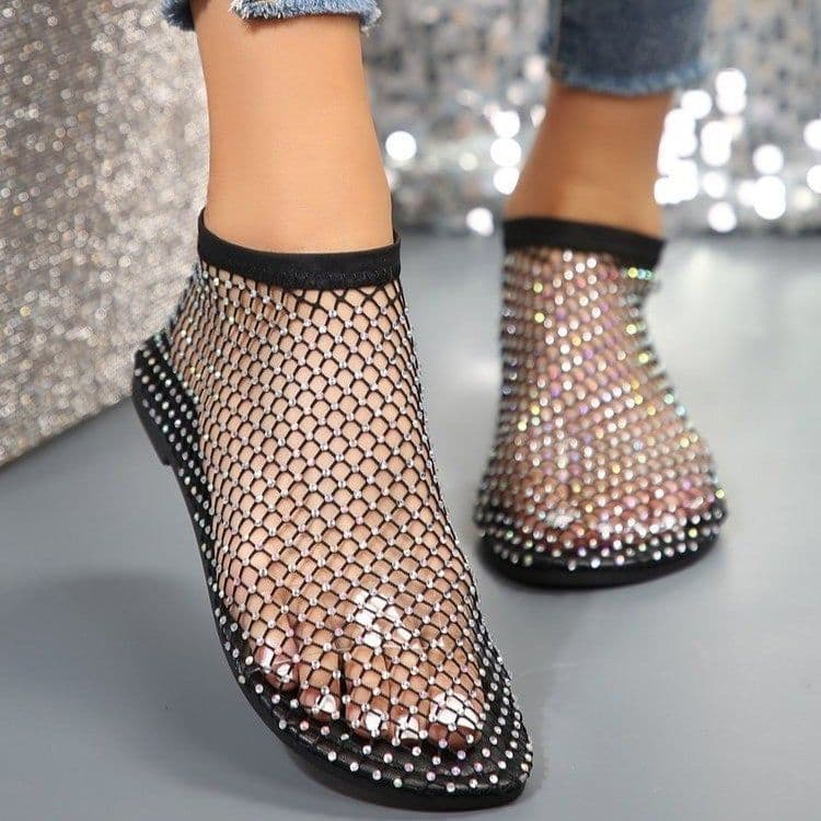image-New Hollow Flat Sandals With Rhinestone Design Summer Fashion Round Toe Shoes For Women
