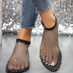 image-New Hollow Flat Sandals With Rhinestone Design Summer Fashion Round Toe Shoes For Women