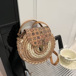 image-Seaside Holiday Small Crossbody Round Bag Round Cake Straw Bag