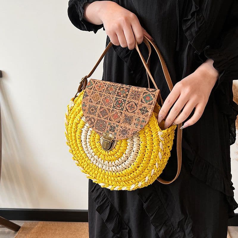 image-Seaside Holiday Small Crossbody Round Bag Round Cake Straw Bag