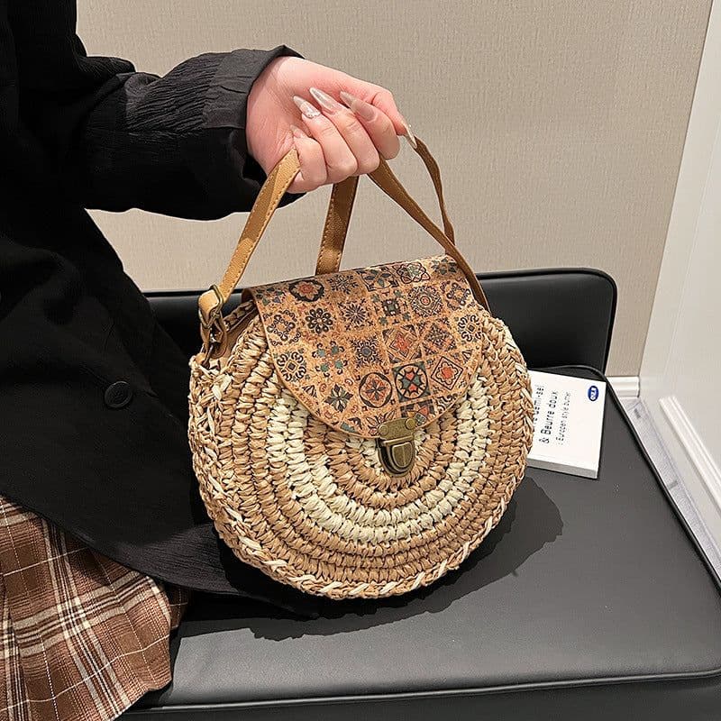 image-Seaside Holiday Small Crossbody Round Bag Round Cake Straw Bag