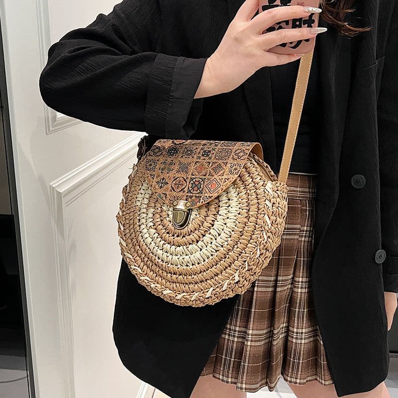 image-Seaside Holiday Small Crossbody Round Bag Round Cake Straw Bag