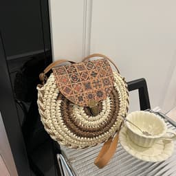 image-Seaside Holiday Small Crossbody Round Bag Round Cake Straw Bag