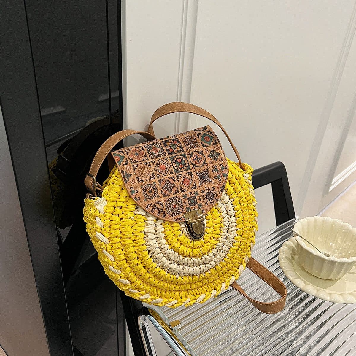 image-Seaside Holiday Small Crossbody Round Bag Round Cake Straw Bag