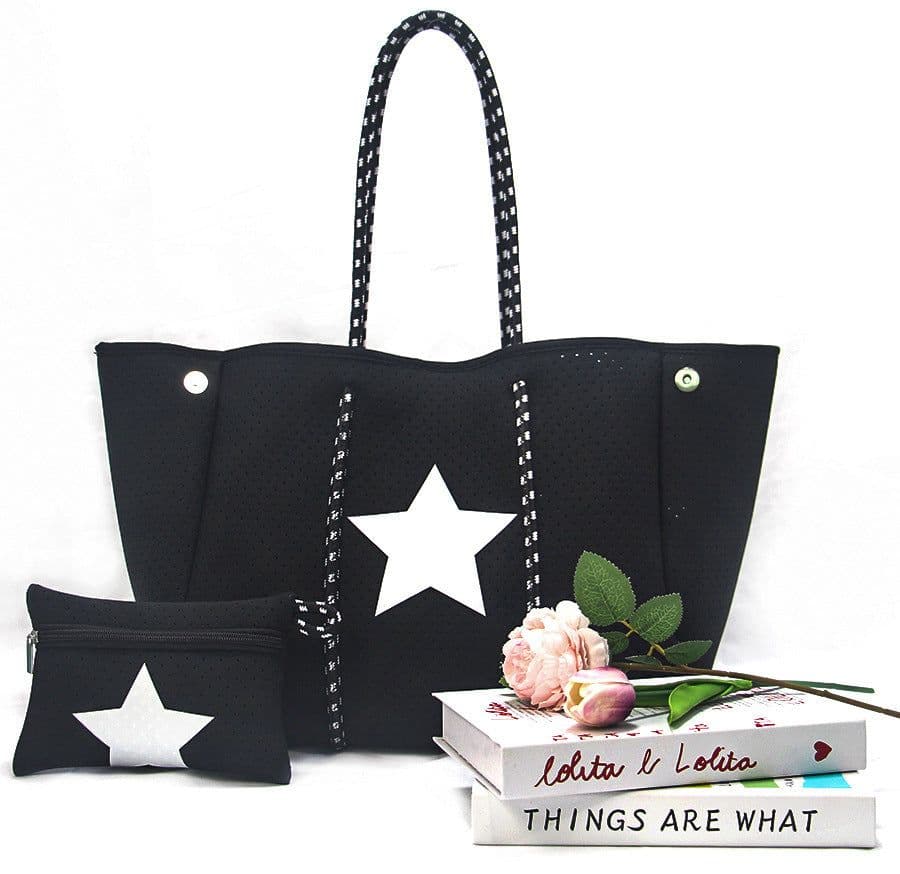 image-Leopard Print Printed Black Portable Beach Bag Leisure Travel