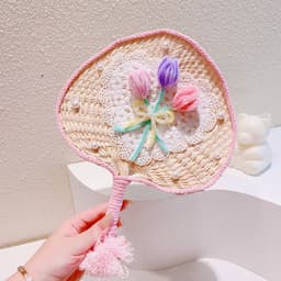 image-Sweet Flowers Lace Love Woven Handbag Pearl Handheld Fan