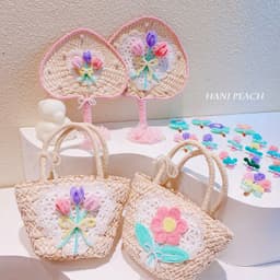 image-Sweet Flowers Lace Love Woven Handbag Pearl Handheld Fan
