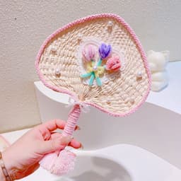 image-Sweet Flowers Lace Love Woven Handbag Pearl Handheld Fan