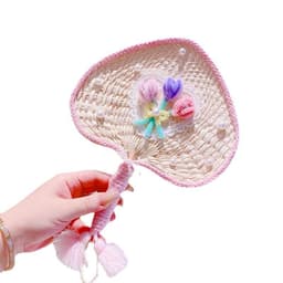 image-Sweet Flowers Lace Love Woven Handbag Pearl Handheld Fan