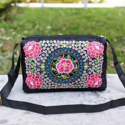 image-Double Sided Embroidery Crossbody Women's Canvas Shoulder Bag