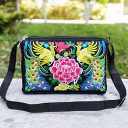 image-Double Sided Embroidery Crossbody Women's Canvas Shoulder Bag