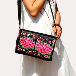 image-Double Sided Embroidery Crossbody Women's Canvas Shoulder Bag