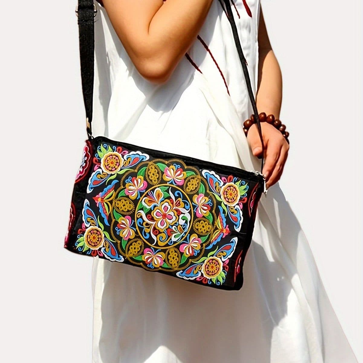 image-Double Sided Embroidery Crossbody Women's Canvas Shoulder Bag