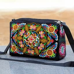 image-Double Sided Embroidery Crossbody Women's Canvas Shoulder Bag