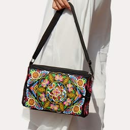 image-Double Sided Embroidery Crossbody Women's Canvas Shoulder Bag