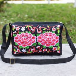 image-Double Sided Embroidery Crossbody Women's Canvas Shoulder Bag