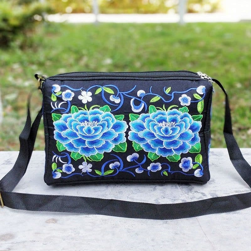 image-Double Sided Embroidery Crossbody Women's Canvas Shoulder Bag