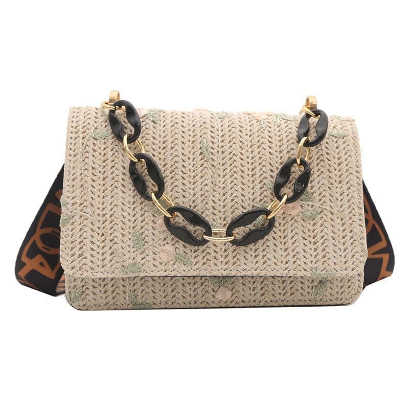 image-Women's Fashion Straw Small Square Bag Acrylic Chain