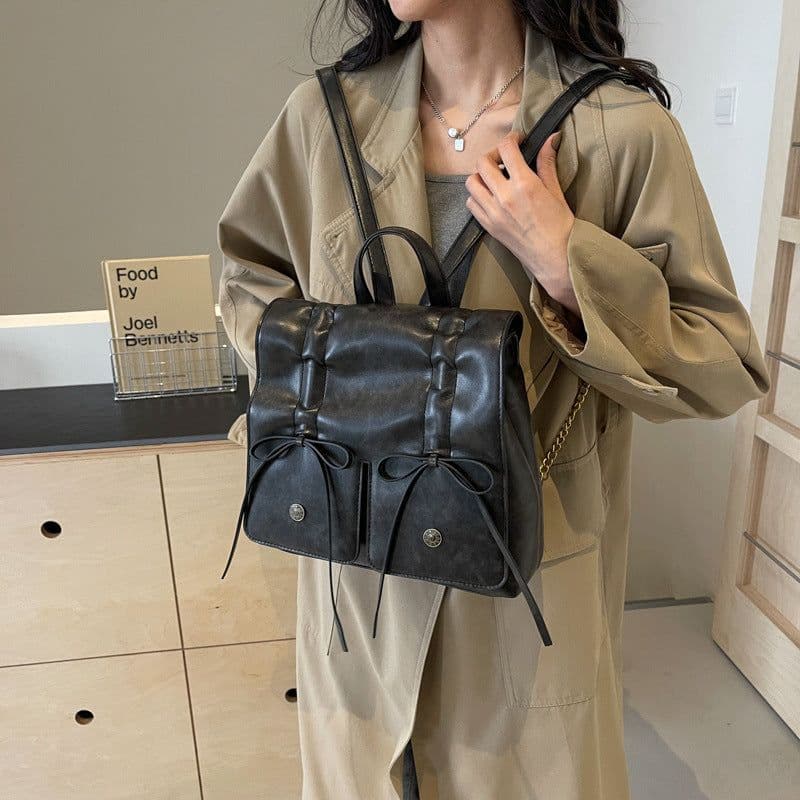image-Spring Popular Fashion Bowknot Soft Leather Cute Large Capacity Versatile Commuter Hand-carrying Bag