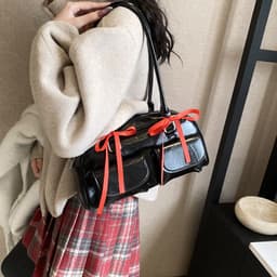 image-College Style Velvet Frosted Leather Bow Ribbon Commuter Bag Advanced Simple