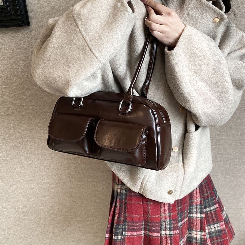 image-College Style Velvet Frosted Leather Bow Ribbon Commuter Bag Advanced Simple