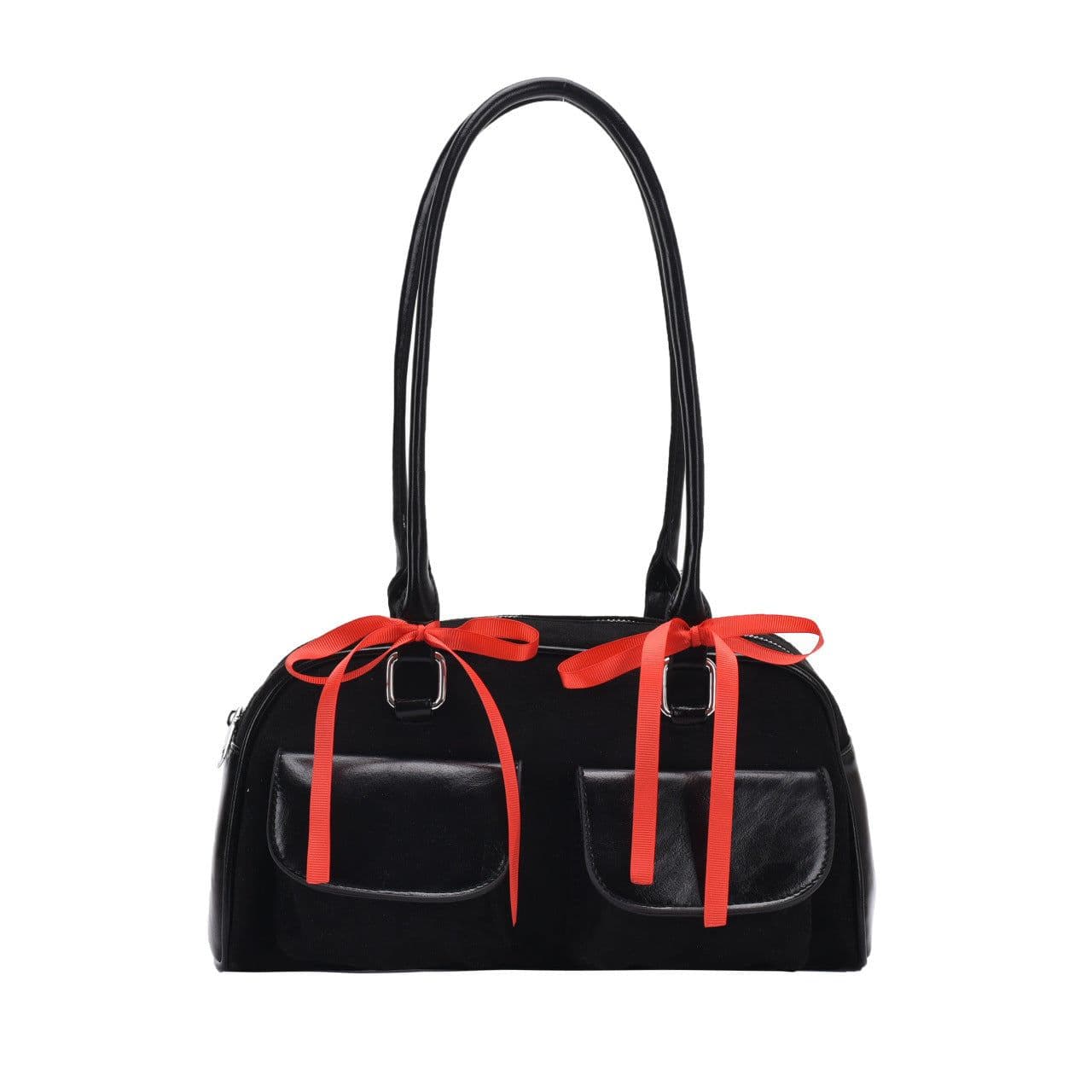 image-College Style Velvet Frosted Leather Bow Ribbon Commuter Bag Advanced Simple